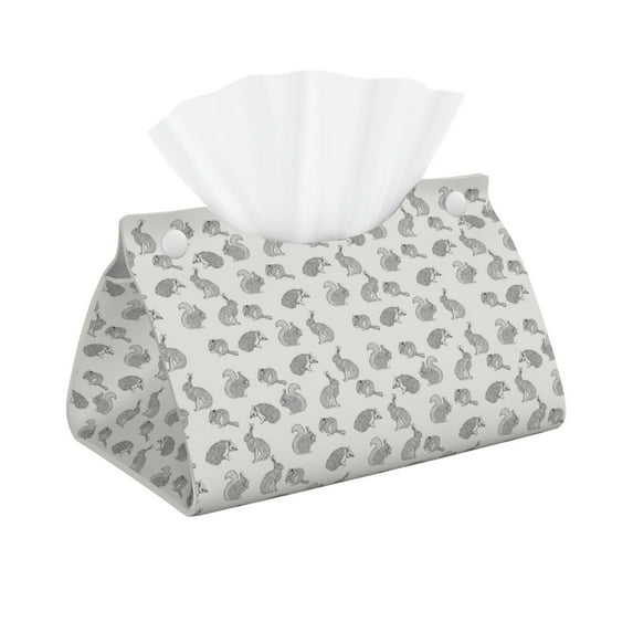 Picia Hand Drawn Squirrel Pattern Long Tissue Box Cover,PVC Leather Triangle Holder,Tissue Box Holder with Magnetic Bottom,Facial Paper Organizer Dispenser-7.9"X4.9"X4.5"