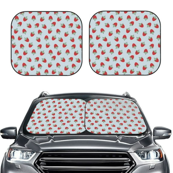 Picia Hand Drawn Strawberry 2 Piece Car Windshield Sun Shade Foldable | Foldable Sun Shield for Front Window Blocks UV Rays and Keeps Your Vehicle Cool-Medium