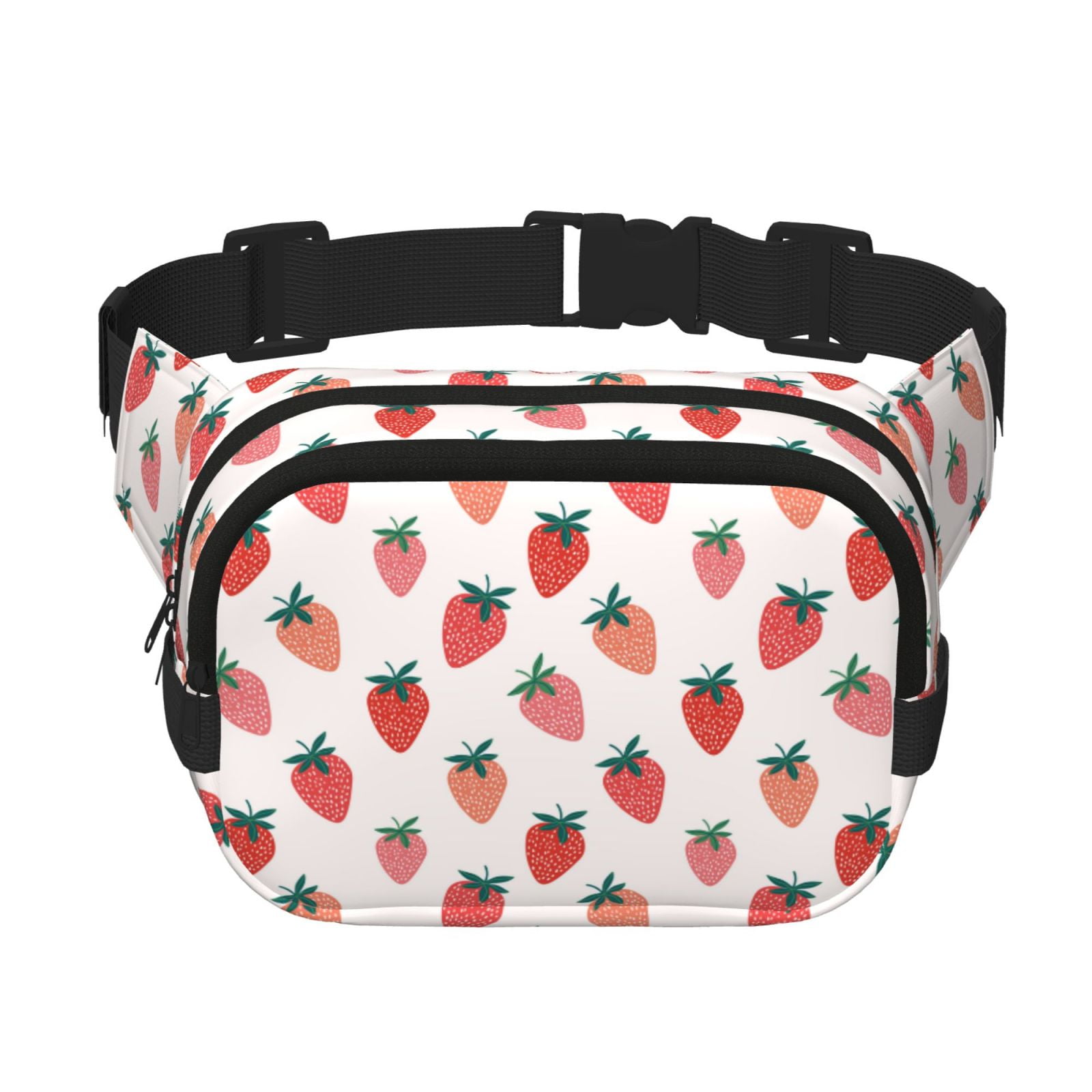 Picia Hand Drawn Strawberry Print Square Double-Layer Waist Bag Mini Adjustable Waist Belt Bag Exercise Running Travel Hiking