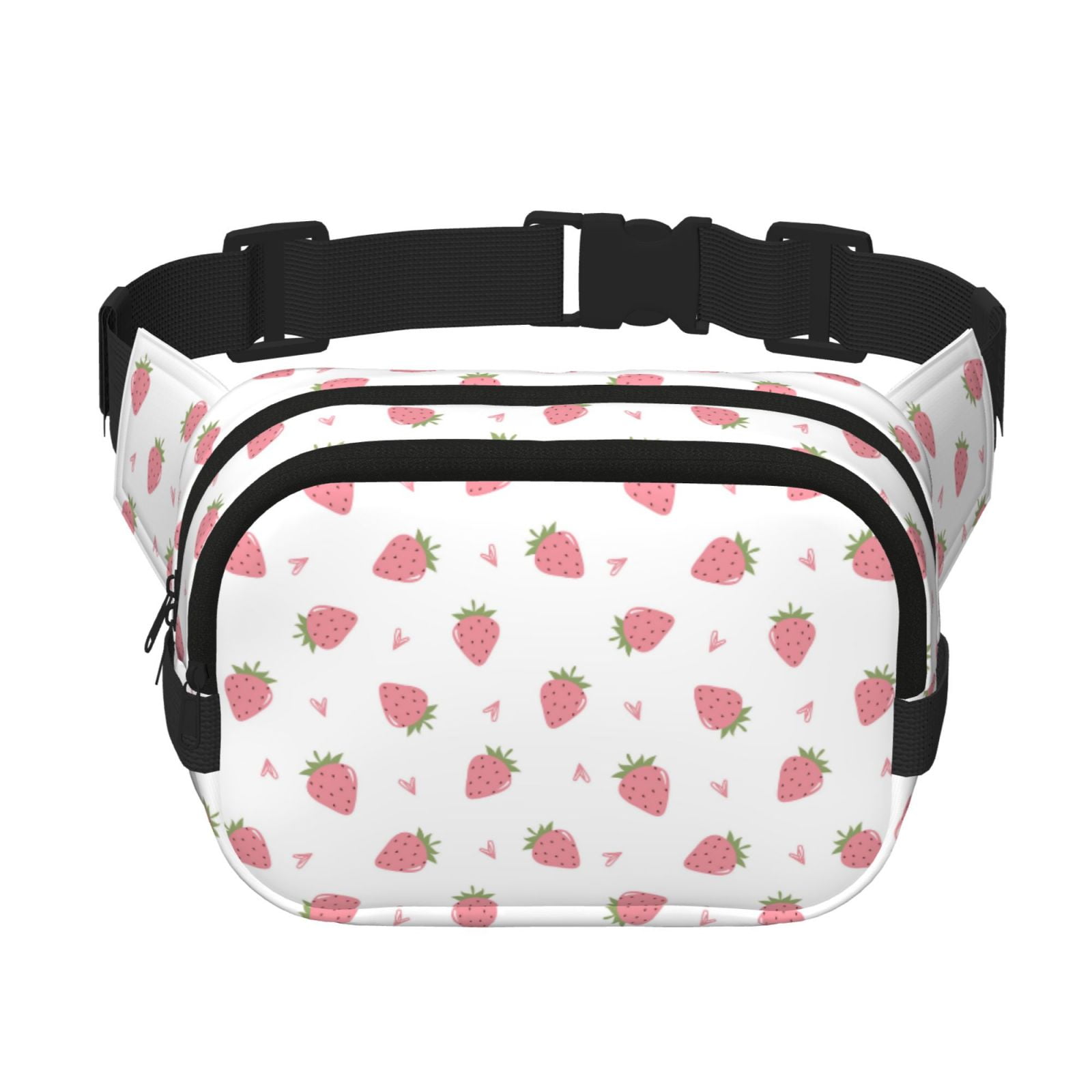 Picia Hand Drawn Strawberry Print Square Double-Layer Waist Bag Mini Adjustable Waist Belt Bag Exercise Running Travel Hiking