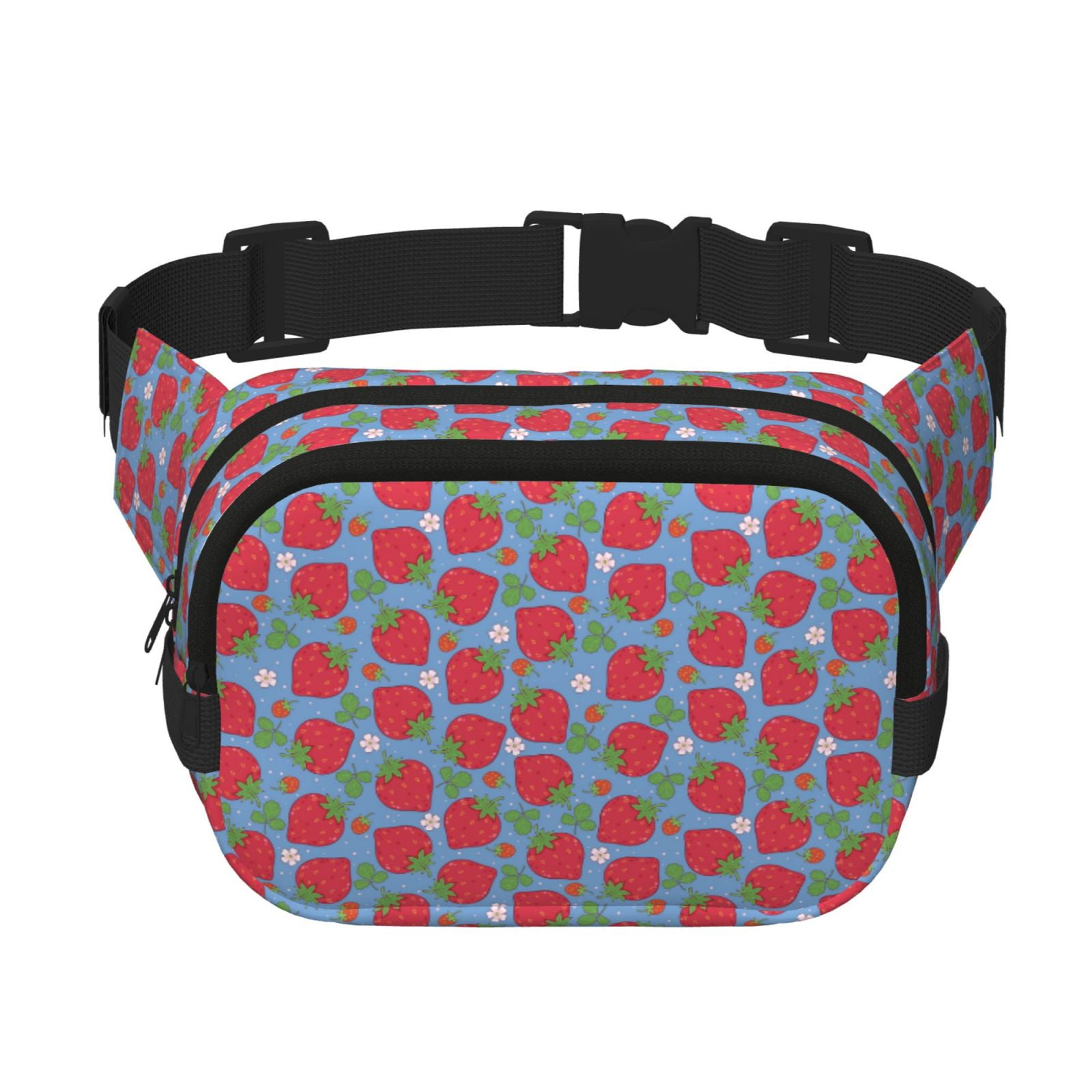 Picia Hand Drawn Strawberry Print Square Double-Layer Waist Bag Mini Adjustable Waist Belt Bag Exercise Running Travel Hiking