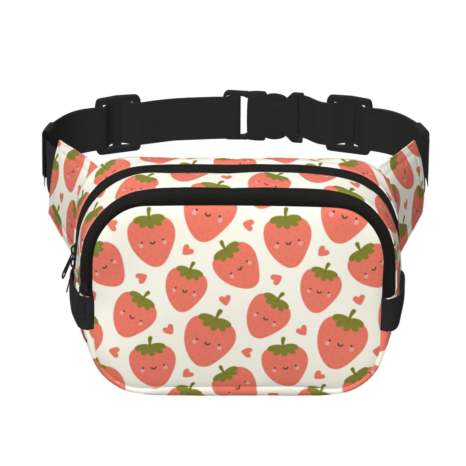 Picia Hand Drawn Strawberry Print Square Double-Layer Waist Bag Mini Adjustable Waist Belt Bag Exercise Running Travel Hiking