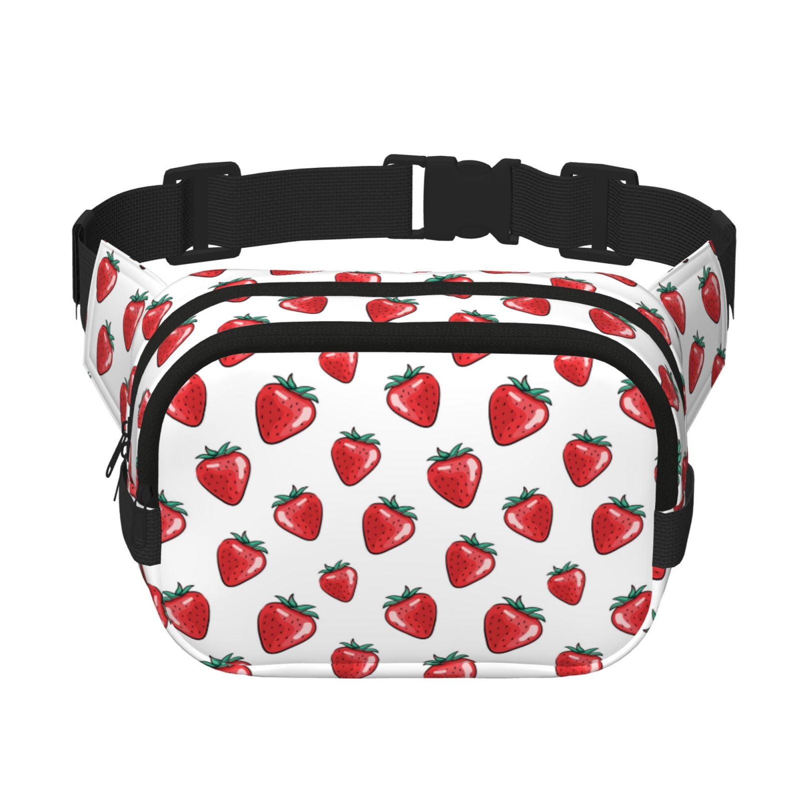 Picia Hand Drawn Strawberry Print Square Double-Layer Waist Bag Mini Adjustable Waist Belt Bag Exercise Running Travel Hiking