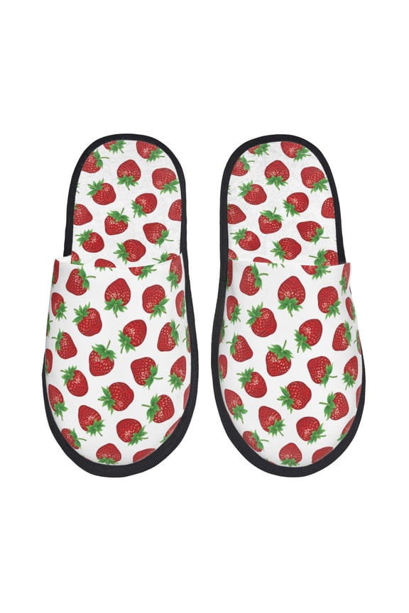 Hand Drawn Strawberry Print Women's Fuzzy Fluffy House Slippers Plush Memory Foam Shoes Indoor Outdoor-Medium