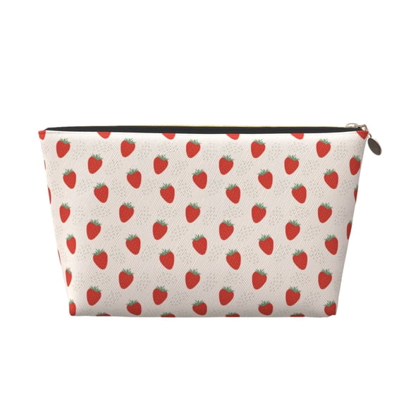 Picia Hand Drawn Strawberry Printed Leather Travel Toiletry Bag,Cosmetic Organizer, Makeup Travel Bag, Durable Travel Pouch, Compact Toiletry Bag, Travel Accessories