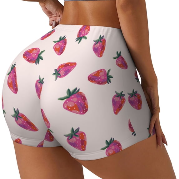Picia Hand Drawn Strawberry Printed Workout Shorts for Women Seamless Scrunch Butt Lifting High Waisted Yoga Gym Booty Running Moisture-wicking Short Pants-Medium