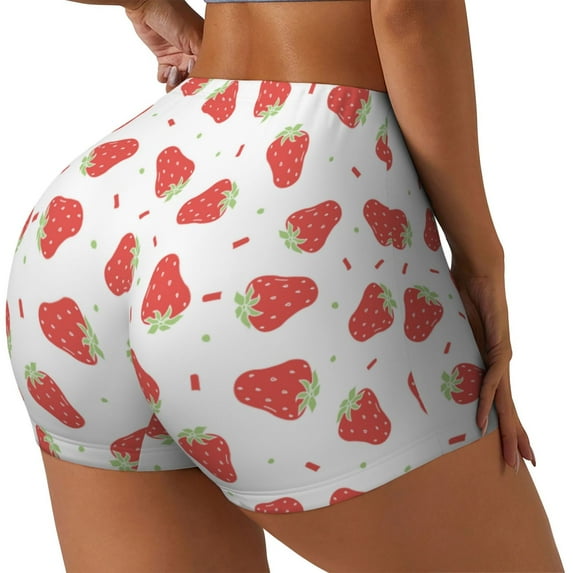 Picia Hand Drawn Strawberry Printed Workout Shorts for Women Seamless Scrunch Butt Lifting High Waisted Yoga Gym Booty Running Moisture-wicking Short Pants-