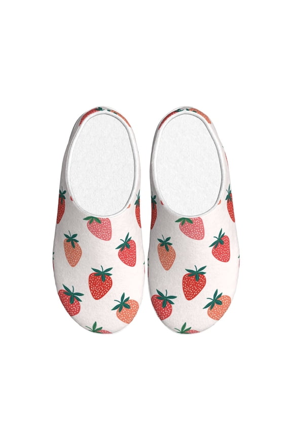 Hand Drawn Strawberry for Women's Lamb-hug Comfy Fleece House Slippers Memory Foam, Slip-on House Shoes Indoor Outdoor-46/47