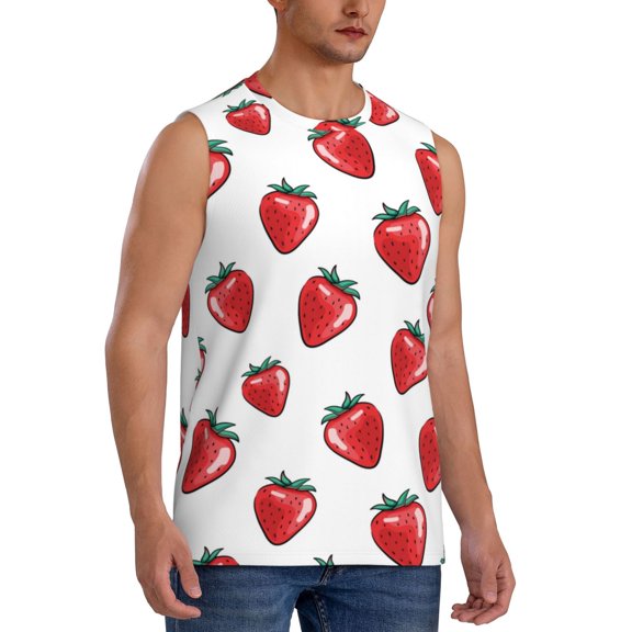 Picia Hand Drawn Strawberry mens Cotton Tank Undershirts , Moisture-wicking Ribbed Tanks, Lightweight Cotton Tank Undershirts-Large