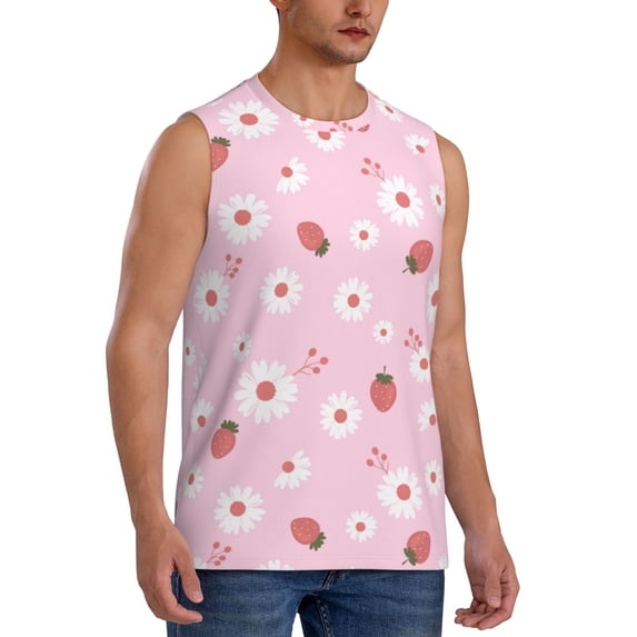 Picia Hand Drawn Strawberry mens Cotton Tank Undershirts , Moisture-wicking Ribbed Tanks, Lightweight Cotton Tank Undershirts-Small