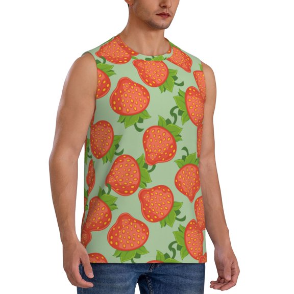 Picia Hand Drawn Strawberry mens Cotton Tank Undershirts , Moisture-wicking Ribbed Tanks, Lightweight Cotton Tank Undershirts-X-Large