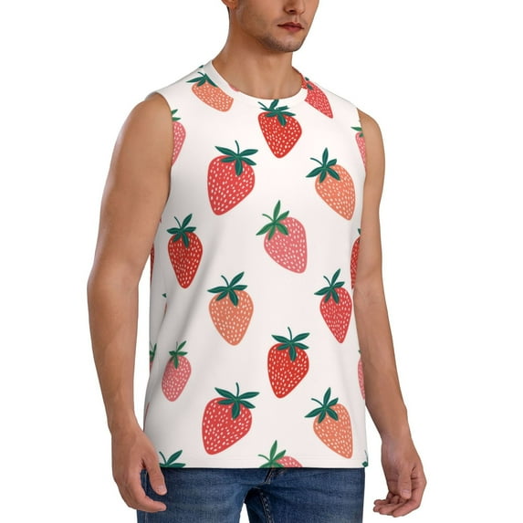 Picia Hand Drawn Strawberry mens Cotton Tank Undershirts , Moisture-wicking Ribbed Tanks, Lightweight Cotton Tank Undershirts-XX-Large