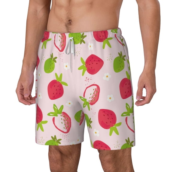 Picia Hand Drawn Strawberry pattern Mens Swim Trunks with Compression Liner Stretch Beach Shorts Quick Dry with Zipper Pockets No-Chafing Board Shorts-3X-Large