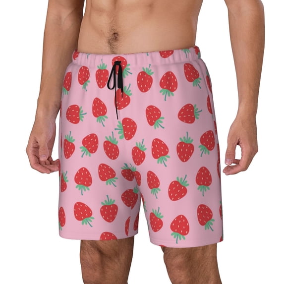 Picia Hand Drawn Strawberry pattern Mens Swim Trunks with Compression Liner Stretch Beach Shorts Quick Dry with Zipper Pockets No-Chafing Board Shorts-Medium
