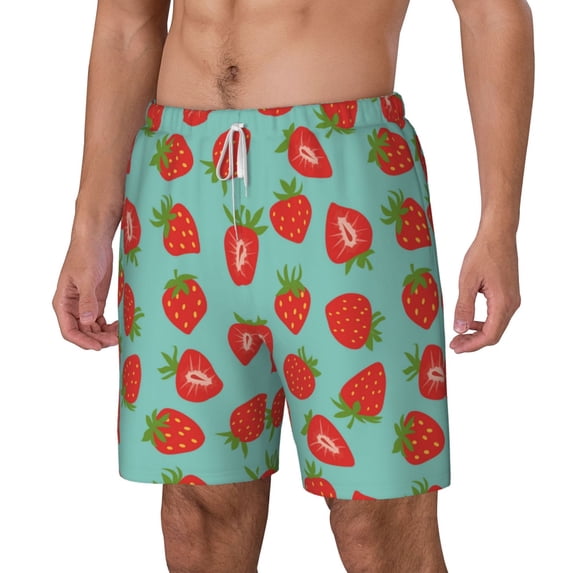 Picia Hand Drawn Strawberry pattern Mens Swim Trunks with Compression Liner Stretch Beach Shorts Quick Dry with Zipper Pockets No-Chafing Board Shorts-Small