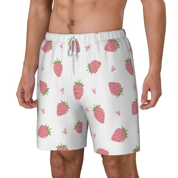 Picia Hand Drawn Strawberry pattern Mens Swim Trunks with Compression Liner Stretch Beach Shorts Quick Dry with Zipper Pockets No-Chafing Board Shorts-Small