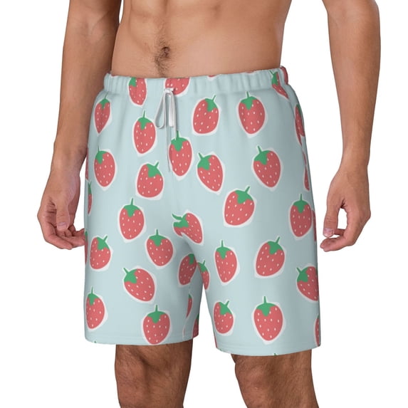 Picia Hand Drawn Strawberry pattern Mens Swim Trunks with Compression Liner Stretch Beach Shorts Quick Dry with Zipper Pockets No-Chafing Board Shorts-Small