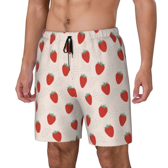 Picia Hand Drawn Strawberry pattern Mens Swim Trunks with Compression Liner Stretch Beach Shorts Quick Dry with Zipper Pockets No-Chafing Board Shorts-Small
