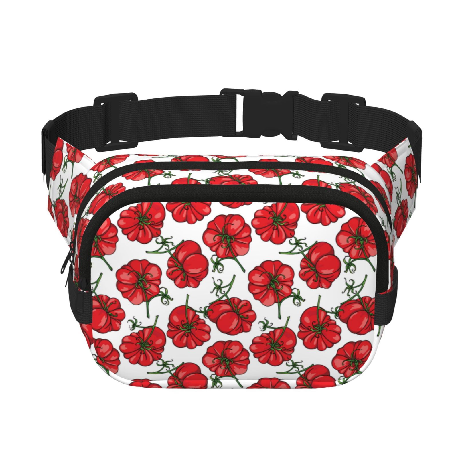 Picia Hand Drawn Tomatoes Print Square Double-Layer Waist Bag Mini Adjustable Waist Belt Bag Exercise Running Travel Hiking