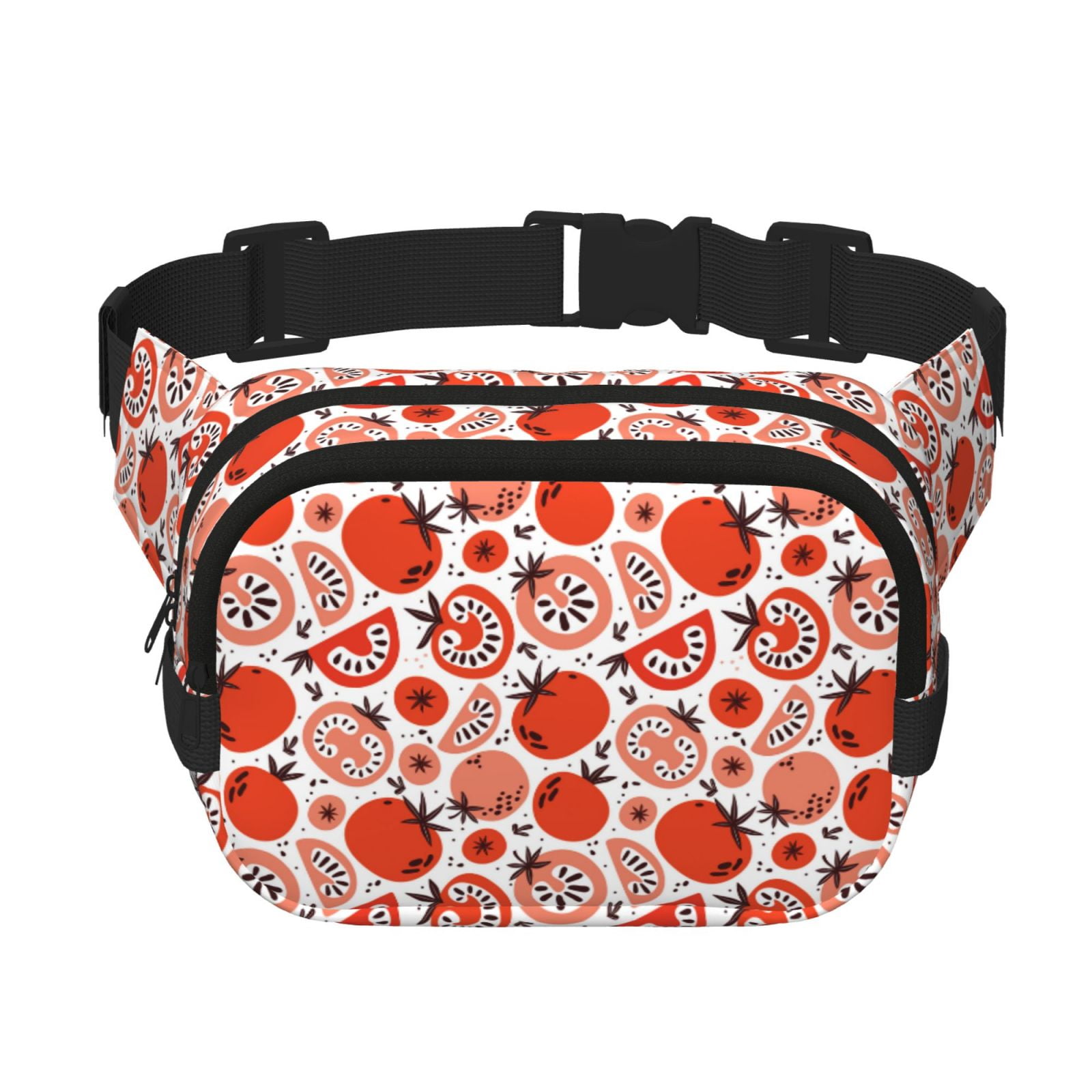 Picia Hand Drawn Tomatoes Print Square Double-Layer Waist Bag Mini Adjustable Waist Belt Bag Exercise Running Travel Hiking