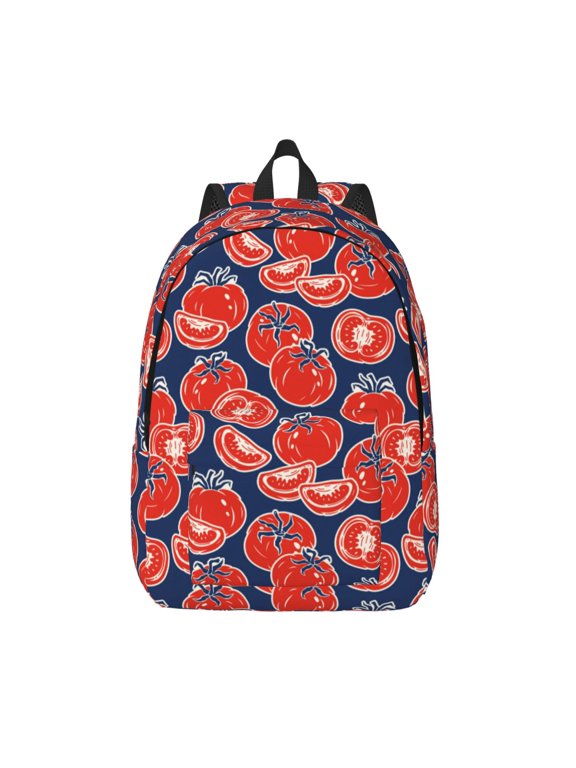 Hand Drawn Tomatoes Printed Canvas Daypack - Stylish and Durable Vintage Compact Backpack - Class, Work, Travel, or Laptop Bookbag,Organized Compartments-Medium