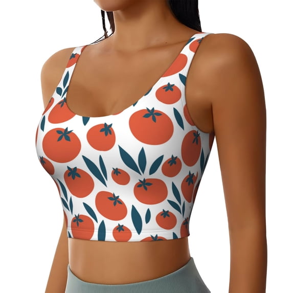 Picia Hand Drawn Tomatoes Sports Bra for Women,Padded Strappy Sports Bras Medium Support Yoga Bra with Removable Cups,Running Yoga Bra-Medium