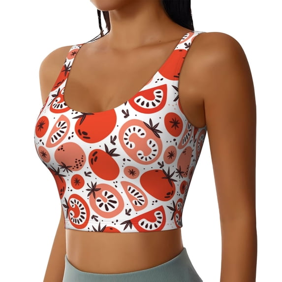 Picia Hand Drawn Tomatoes Sports Bra for Women,Padded Strappy Sports Bras Medium Support Yoga Bra with Removable Cups,Running Yoga Bra-Small