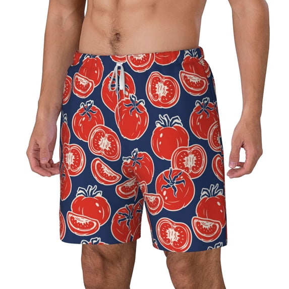 Picia Hand Drawn Tomatoes pattern Mens Swim Trunks with Compression Liner Stretch Beach Shorts Quick Dry with Zipper Pockets No-Chafing Board Shorts-Large