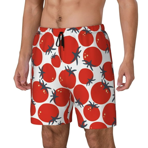 Picia Hand Drawn Tomatoes pattern Mens Swim Trunks with Compression Liner Stretch Beach Shorts Quick Dry with Zipper Pockets No-Chafing Board Shorts-
