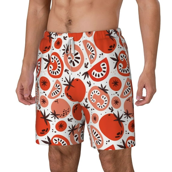 Picia Hand Drawn Tomatoes pattern Mens Swim Trunks with Compression Liner Stretch Beach Shorts Quick Dry with Zipper Pockets No-Chafing Board Shorts-X-Large