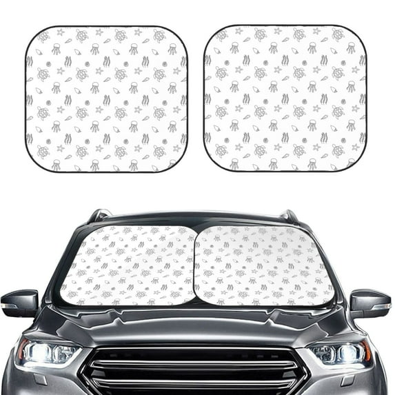 Picia Hand Drawn Turtle 2 Piece Car Windshield Sun Shade Foldable | Foldable Sun Shield for Front Window Blocks UV Rays and Keeps Your Vehicle Cool-Small