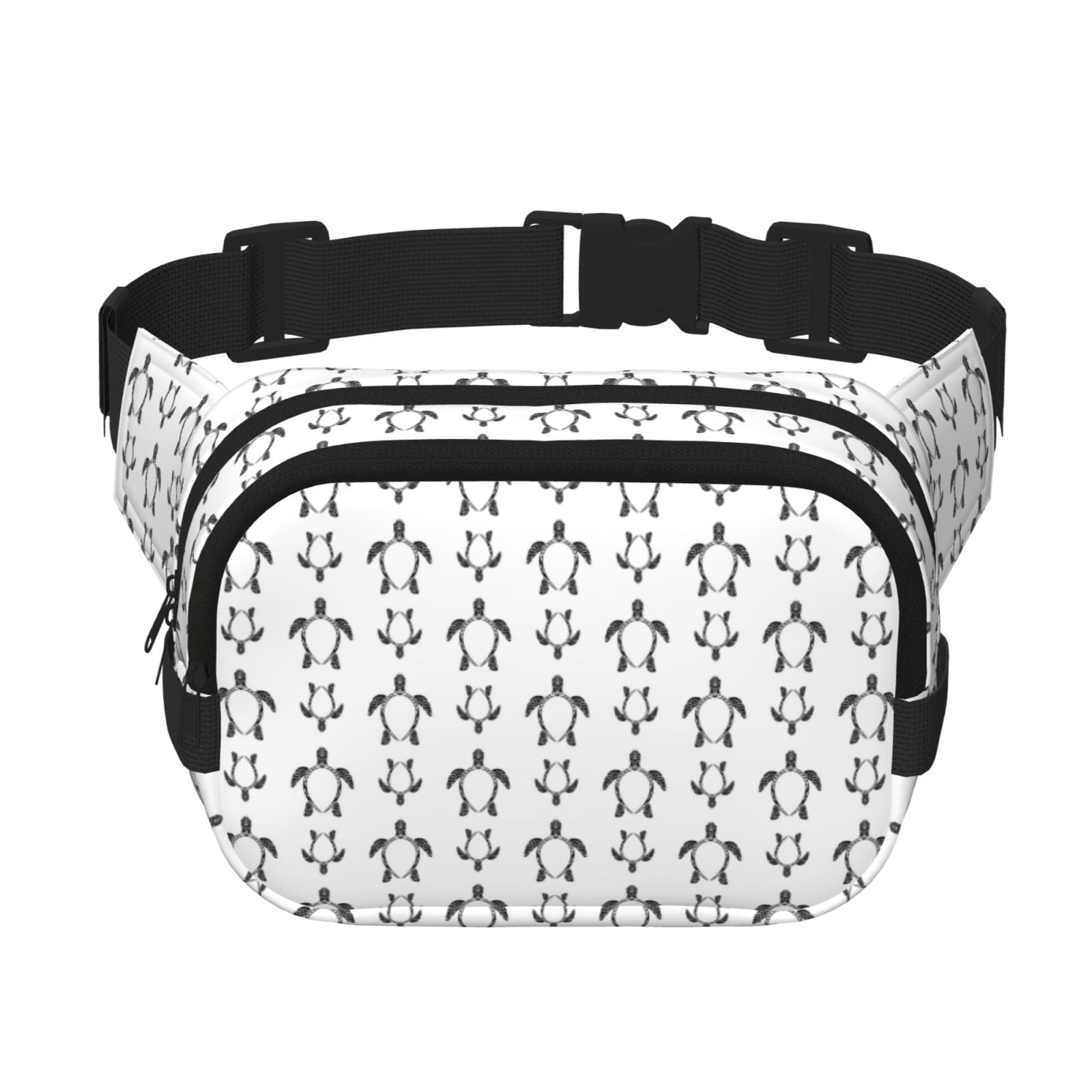 Picia Hand Drawn Turtle Print Square Double-Layer Waist Bag Mini Adjustable Waist Belt Bag Exercise Running Travel Hiking
