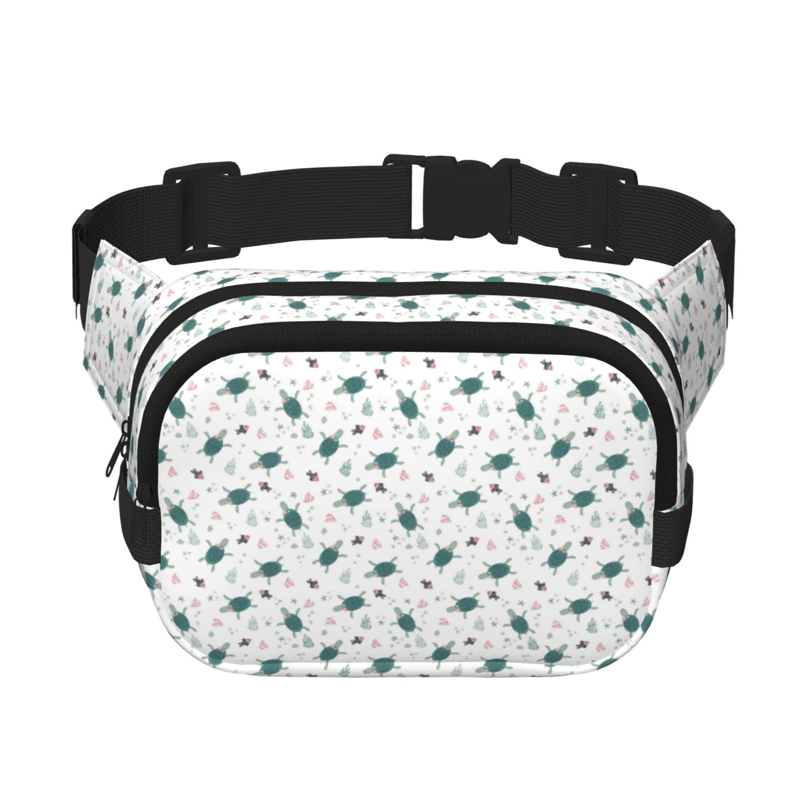 Picia Hand Drawn Turtle Print Square Double-Layer Waist Bag Mini Adjustable Waist Belt Bag Exercise Running Travel Hiking