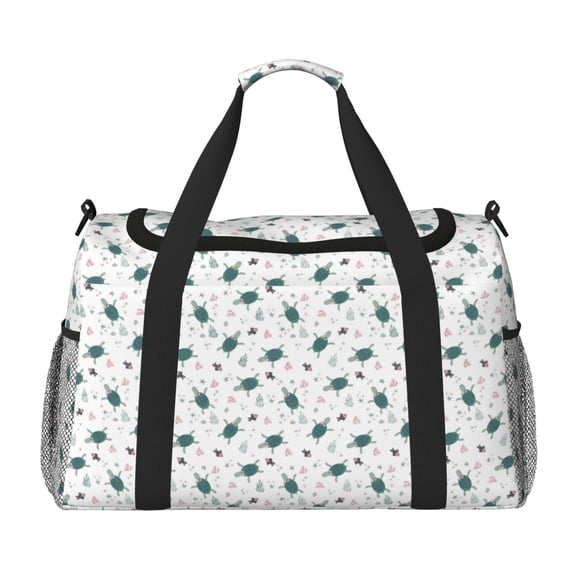 Picia Hand Drawn Turtle Print Travel Duffle Bag,Weekender Bags for Women with Shoe Compartment, Gym Duffel Bag with Wet Pocket, Hospital Bags for Labor and Delivery