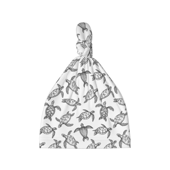 Picia Hand Drawn Turtle Printed Preemie Hats for Baby Girls Cotton Premature Knot Hats Newborn Hospital Cap Warm Knot Beanie Nicu for Preemie Girls and Boys