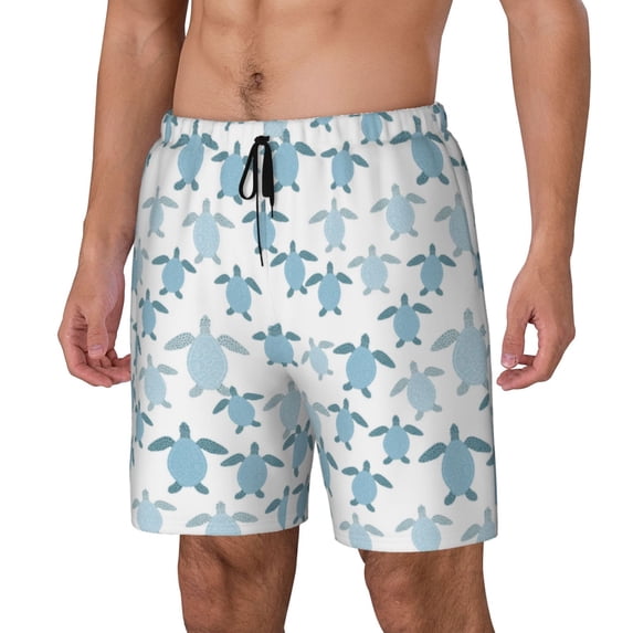 Picia Hand Drawn Turtle pattern Mens Swim Trunks with Compression Liner Stretch Beach Shorts Quick Dry with Zipper Pockets No-Chafing Board Shorts-Large