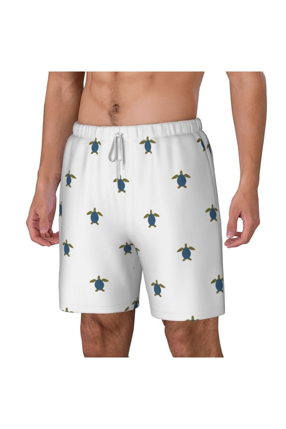 Hand Drawn Turtle pattern Mens Swim Trunks with Compression Liner Stretch Beach Shorts Quick Dry with Zipper Pockets No-Chafing Board Shorts-Medium