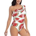 thumbnail image 1 of Picia Hand Drawn Watermelon Pattern Women's One Piece Swimsuits,One Shoulder Swimwear Asymmetric ,Ruffle Monokinis Bathing Suits,High Waisted Flattering Bathing Suits-Large, 1 of 8