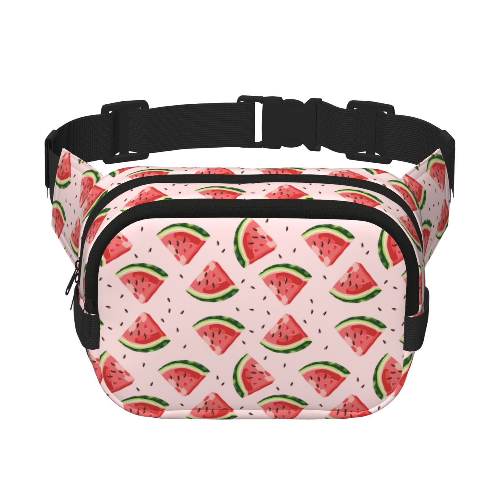 Picia Hand Drawn Watermelon Print Square Double-Layer Waist Bag Mini Adjustable Waist Belt Bag Exercise Running Travel Hiking