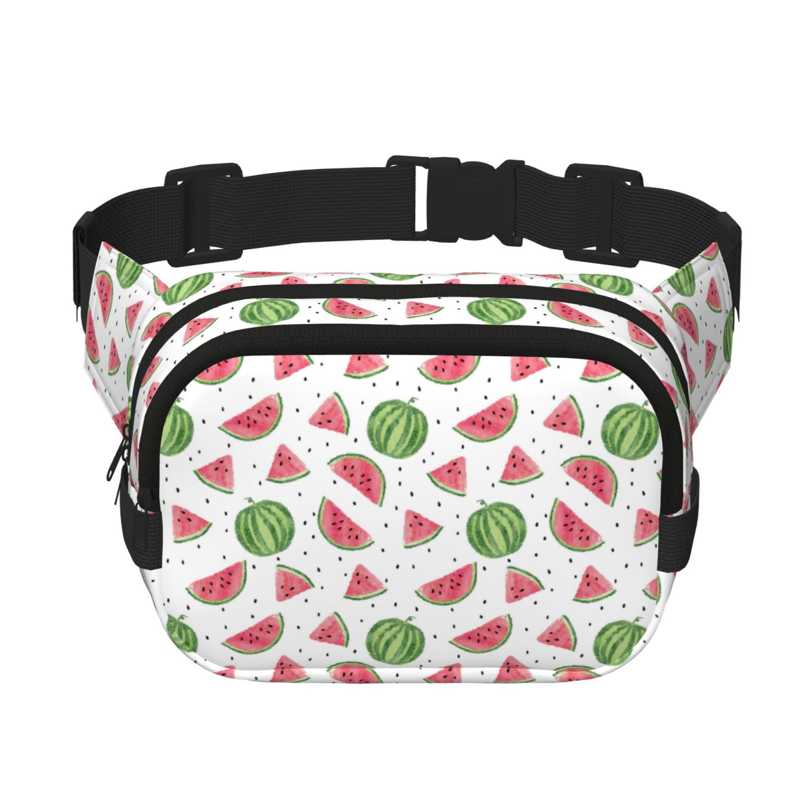 Picia Hand Drawn Watermelon Print Square Double-Layer Waist Bag Mini Adjustable Waist Belt Bag Exercise Running Travel Hiking
