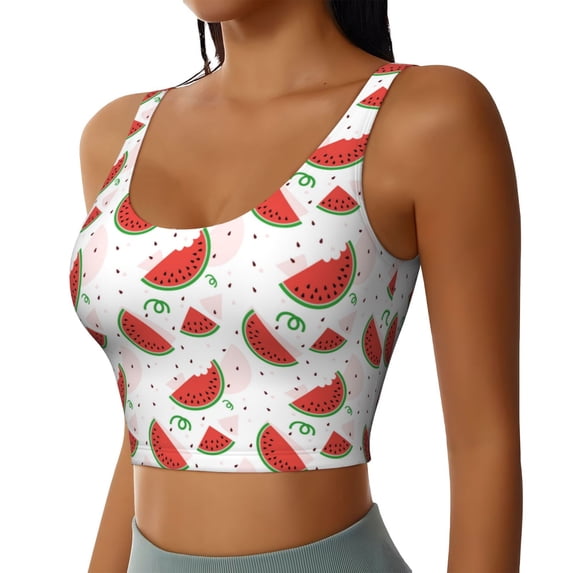 Picia Hand Drawn Watermelon Sports Bra for Women,Padded Strappy Sports Bras Medium Support Yoga Bra with Removable Cups,Running Yoga Bra-Medium