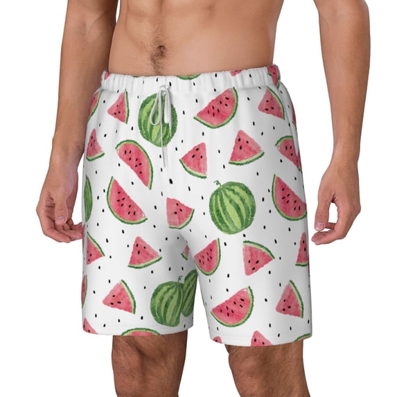 Picia Hand Drawn Watermelon pattern Mens Swim Trunks with Compression Liner Stretch Beach Shorts Quick Dry with Zipper Pockets No-Chafing Board Shorts-Large