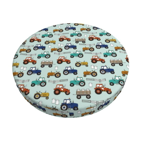 Picia Hand drawn tractors Pattern Round Stool Covers Comfy Seat Covers Stretch Removable Washable Chair Slipcover Round Bar Chair Cushion Cover-13 inch