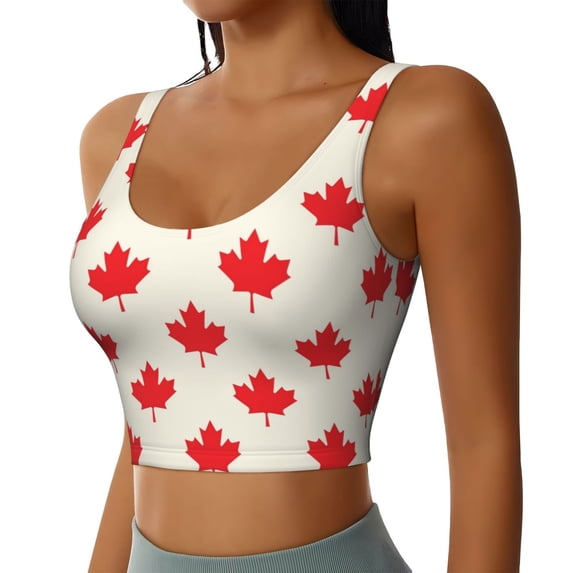 Picia Happy Canada Day Sports Bra for Women,Padded Strappy Sports Bras Medium Support Yoga Bra with Removable Cups,Running Yoga Bra-XX-Large