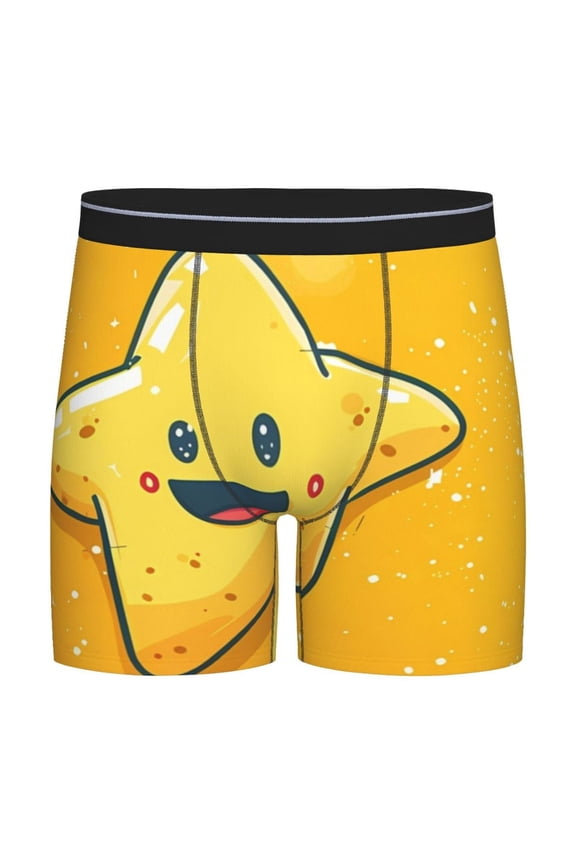 Happy Cartoon Star Pattern Men's Athletic Long Leg Briefs , Performance Stretch Underwear，Moisture-Wicking