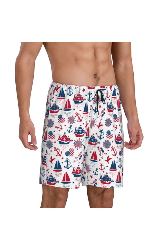 Happy Columbus Day Pajama Shorts for Men, Men's Pajama Bottoms, Sleepwear,Short Pajama Pants-Large