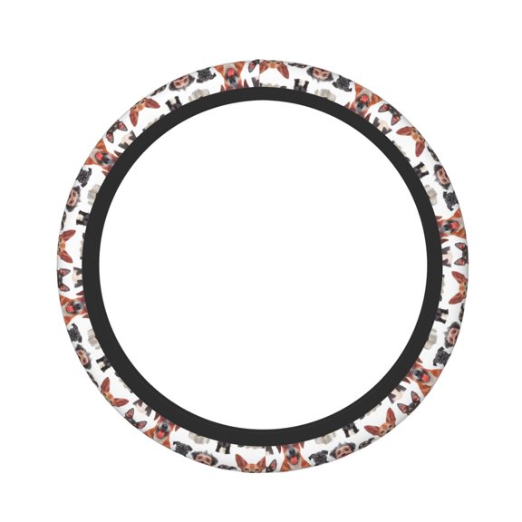 Picia Happy Dog Faces Collage Car Steering Wheel Cover, Non-Slip, Breathable, Universal 15 inch