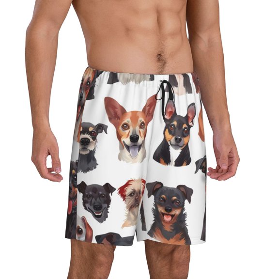 Picia Happy Dog Faces Collage Pajama Shorts for Men, Men's Pajama Bottoms, Sleepwear,Short Pajama Pants-3X-Large
