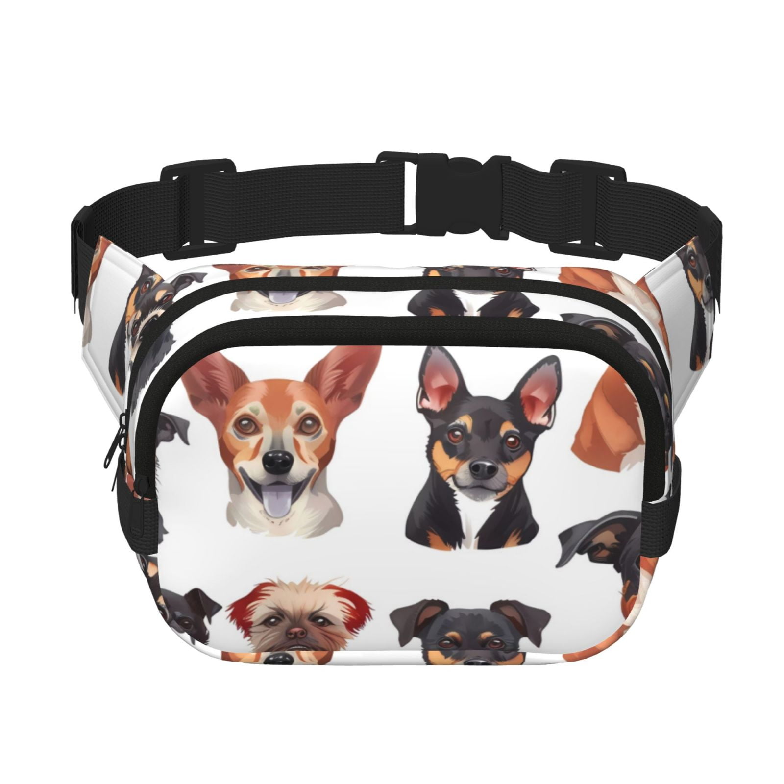 Picia Happy Dog Faces Collage Print Square Double-Layer Waist Bag Mini Adjustable Waist Belt Bag Exercise Running Travel Hiking