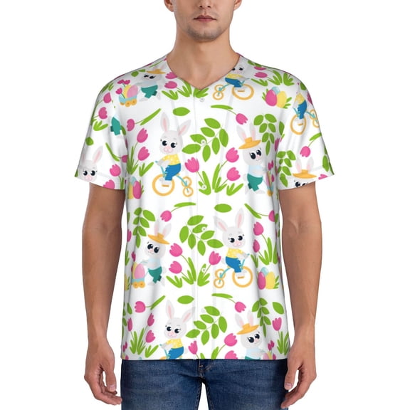 Picia Happy Easter Pattern Mens Polo Shirts Quick Dry Short Sleeve Golf T Shirt Performance Moisture Wicking Casual Workout Baseball T-shirt-Small